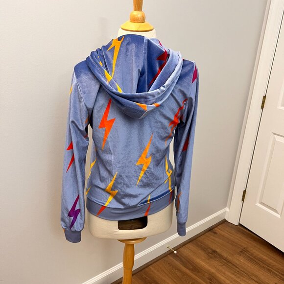 Aviator Nation Slate Blue Velour Lighting Bolt Full Zip Hoodie Sz S - Picture 9 of 10